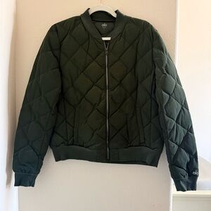 ALO Yoga Women's Dark Green Quilted Bomber Jacket